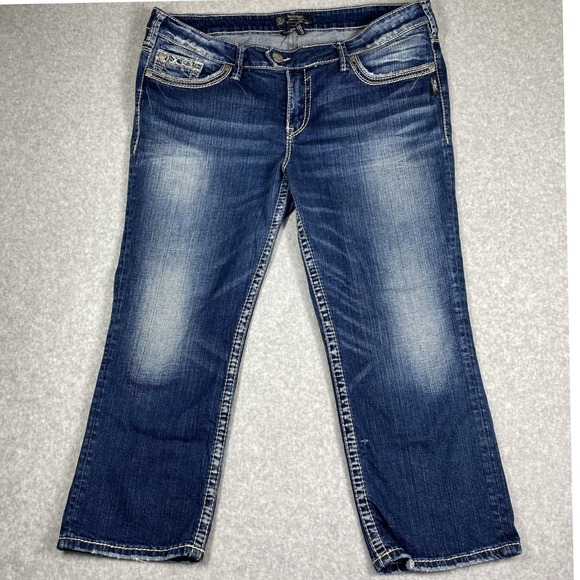 Silver Jeans Co. Pants - Silver Jeans Tuesday Mid Capri Women 28 Blue Stretch Embroidered W42114SJL405